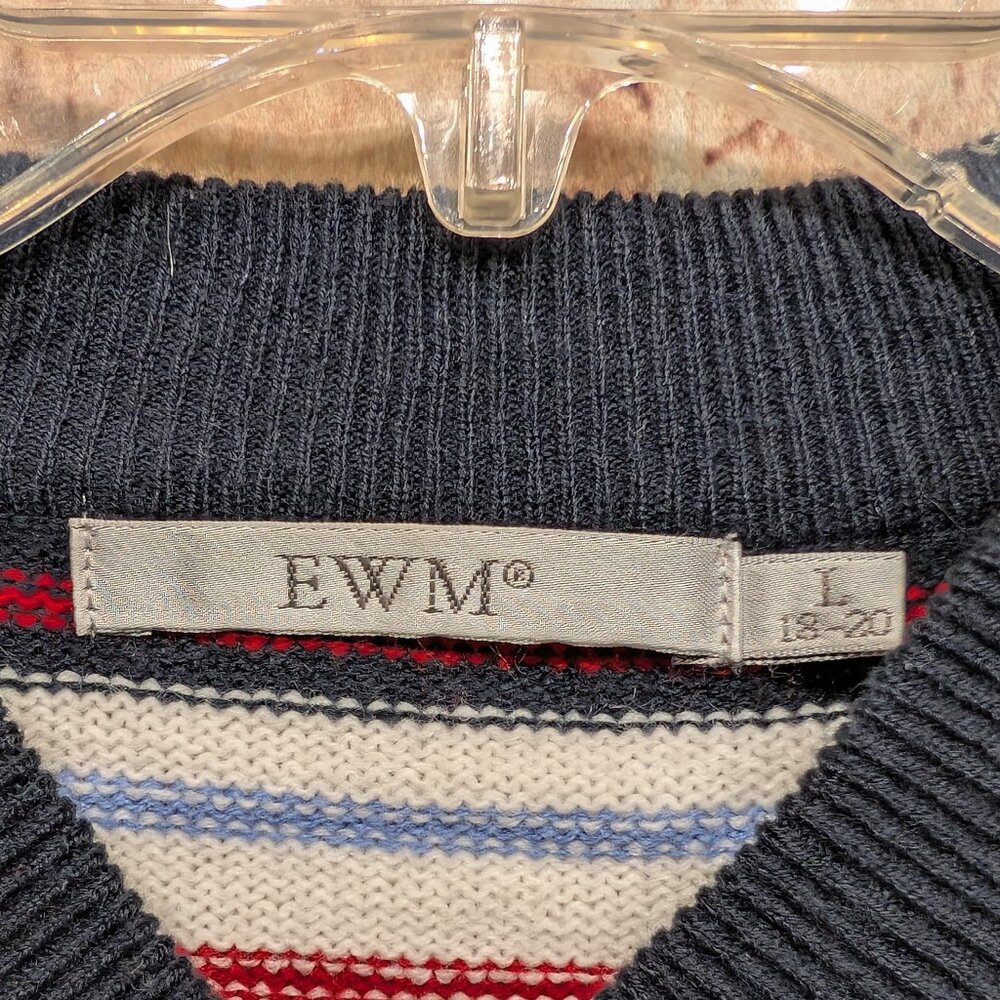 EWM Sweater 100% Acrylic Red/White/Blue Stripes Size Large 18-20 - Picture 4 of 10
